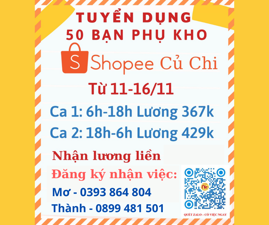 Tuyển dụng 50 bạn phụ kho tại Củ Chi