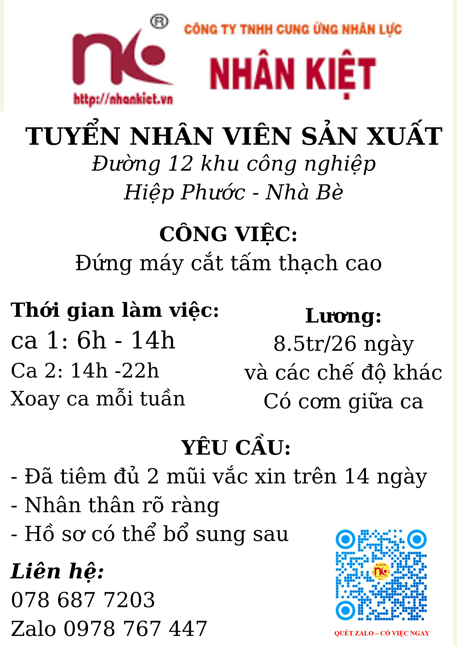 TUYỂN NHÂN VIÊN CẮT TẤM THẠCH CAO