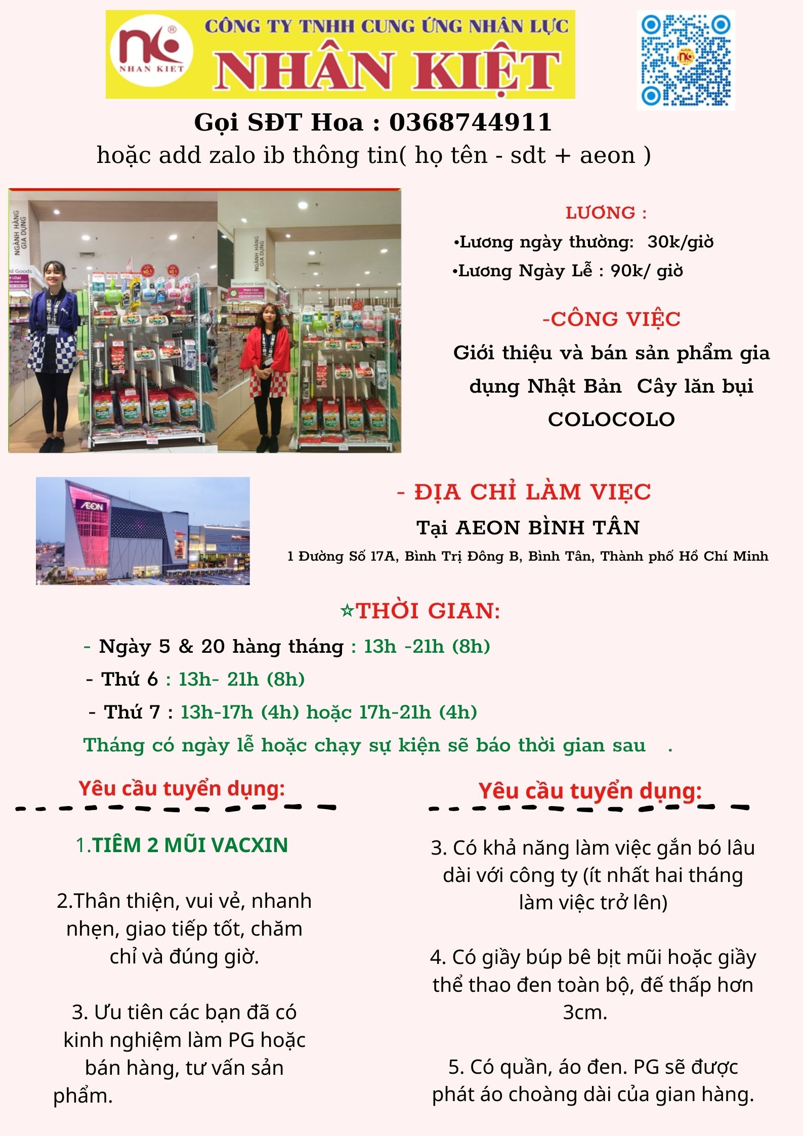 TUYỂN NỮ NHÂN VIÊN BÁN HÀNG TẠI AEON BÌNH TÂN