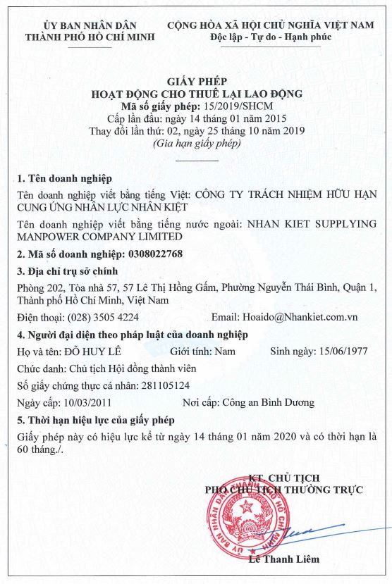 Giấy Phép Cho Thuê lại Lao Động Nhân Kiệt